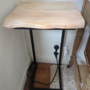 Side table with acacia live edge top and black metal legs