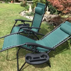 2 x Green Zero Gravity garden chairs - Image 4