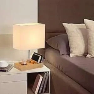 Rectangle Cream Textured Fabric Lampshade (18x25x12cm) + 40W Bulb Included