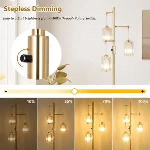 3-Lights Crystal Standing Gold Lamp with Dimmer - Image 2