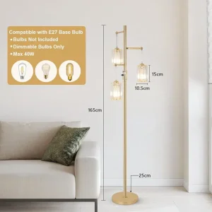 3-Lights Crystal Standing Gold Lamp with Dimmer - Image 3