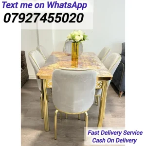 Dining Table with 6 Chairs in Velvet – Ready to Ship - Image 2