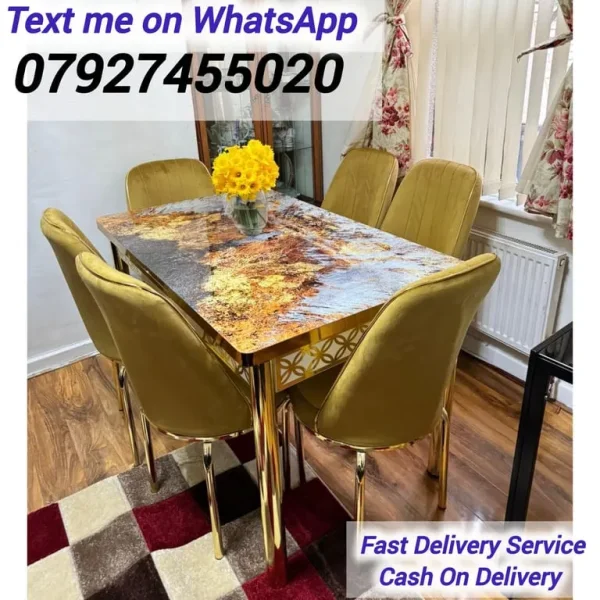 Dining Table with 6 Chairs in Velvet – Ready to Ship