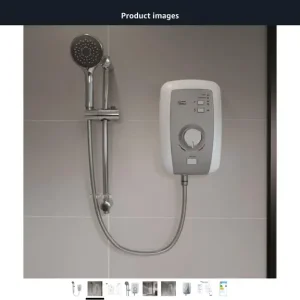 Triton Perea Electric Shower 8.5kW (Opal 3, Aquasurge, Rosato) white with brushed steel finish - Image 2