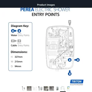 Triton Perea Electric Shower 8.5kW (Opal 3, Aquasurge, Rosato) white with brushed steel finish - Image 4