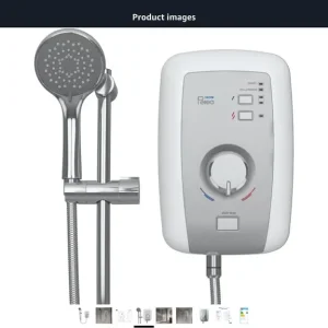 Triton Perea Electric Shower 8.5kW (Opal 3, Aquasurge, Rosato) white with brushed steel finish - Image 8