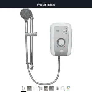 Triton Perea Electric Shower 8.5kW (Opal 3, Aquasurge, Rosato) white with brushed steel finish