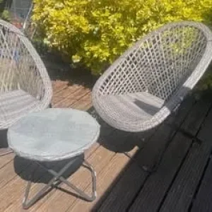 Faux Rattan Folding Garden Bistro Lounge Set with Matching Glass Table - Image 2