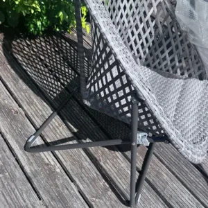 Faux Rattan Folding Garden Bistro Lounge Set with Matching Glass Table - Image 4