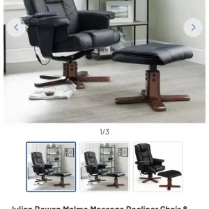 Black faux leather recliner with stool
