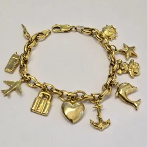 9CT Gold Charm Bracelet with 10 Charms