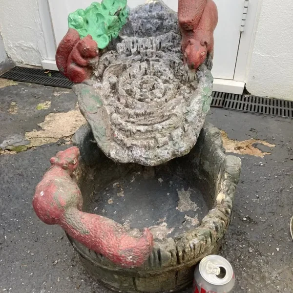 Vintage Concrete Squirrel Planter with Water Feature