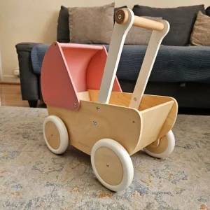 John Lewis Doll's Push-Along Pram Wooden Toy, Pink/Neutral - Image 2