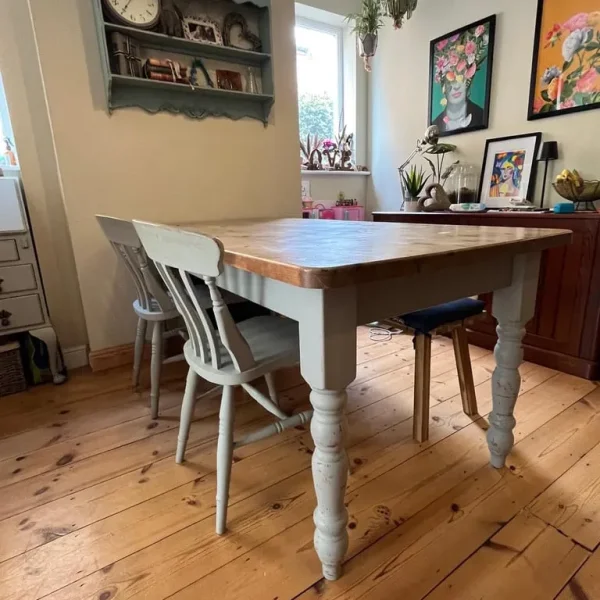 Farmhouse kitchen table with 4 chairs and bench