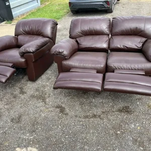 Harvey’s brown leather manual recliner 2 seater with armchair - Image 2