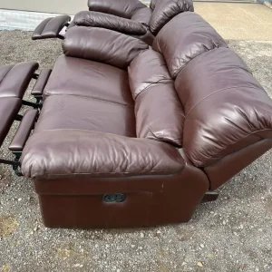 Harvey’s brown leather manual recliner 2 seater with armchair - Image 3