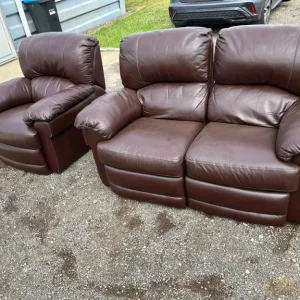 Harvey’s brown leather manual recliner 2 seater with armchair - Image 5