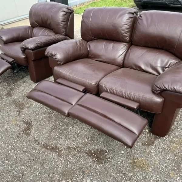 Harvey’s brown leather manual recliner 2 seater with armchair