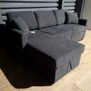 Charcoal Fabric Corner Sofa Bed - Image 4