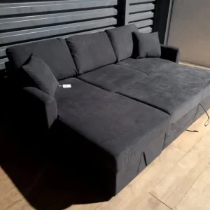Charcoal Fabric Corner Sofa Bed - Image 5
