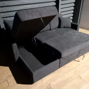 Charcoal Fabric Corner Sofa Bed - Image 6