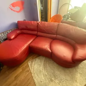 Red Leather Sofa with Rotating Seat - Image 3