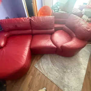 Red Leather Sofa with Rotating Seat - Image 4