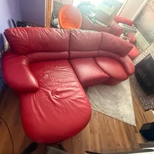 Red Leather Sofa with Rotating Seat