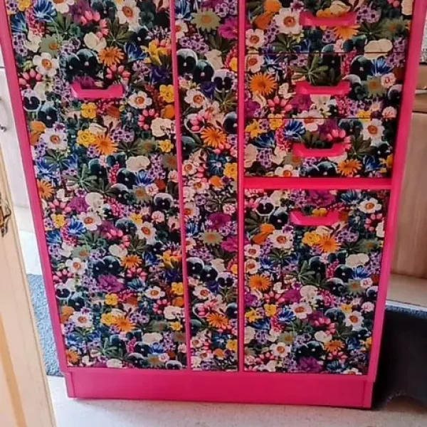 G-Plan teak wardrobe pink floral design