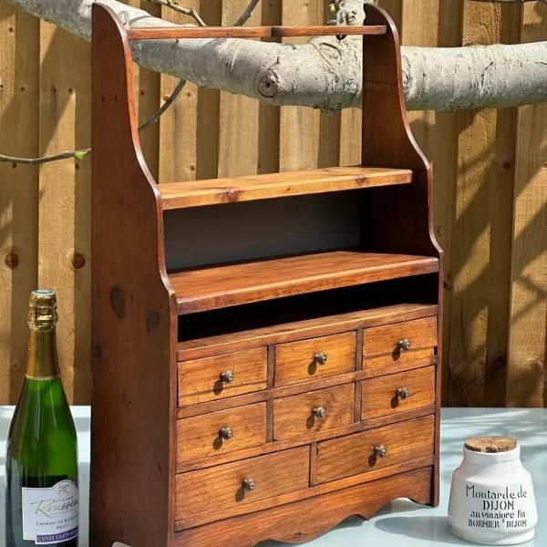 Vintage French Wooden 8-Drawer Spice Rack