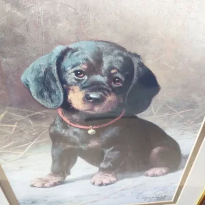 Large Wood Framed Puppy Picture by Heinrich Sperling - Image 2