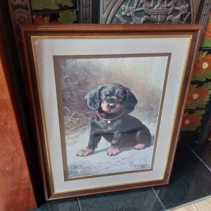 Large Wood Framed Puppy Picture by Heinrich Sperling
