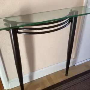 Half-Moon Console Table With Oblong Toughened Glass Top