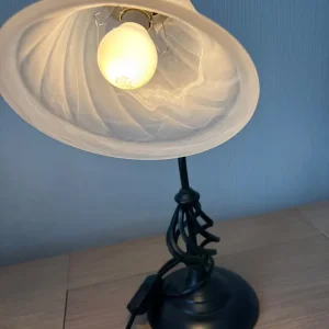 Black wrought iron and frosted glass table lamp - Image 2