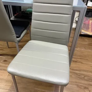 Glass Dining Table with 4 Faux Leather Chairs - Image 3