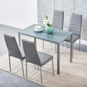 Glass Dining Table with 4 Faux Leather Chairs - Image 4