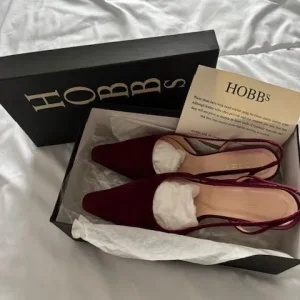 Hobbs suede Damson / burgundy shoes with low kitten heel - Image 2