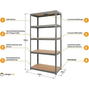 Storage Affairs Heavy Duty Garage Shelving: 180 x 90 x 40 (cm) Grey - Image 3