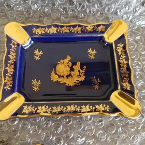 VTG Limoges Castel France Porcelain 22k Gold & Cobalt Blue Ashtrays Set of 3 - Image 4