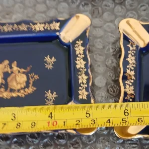 VTG Limoges Castel France Porcelain 22k Gold & Cobalt Blue Ashtrays Set of 3 - Image 6