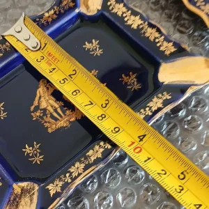 VTG Limoges Castel France Porcelain 22k Gold & Cobalt Blue Ashtrays Set of 3 - Image 7