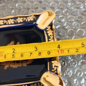 VTG Limoges Castel France Porcelain 22k Gold & Cobalt Blue Ashtrays Set of 3 - Image 8