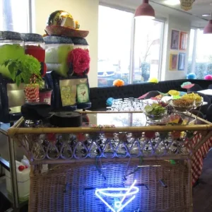 Rattan Tiki Beach Serving Bar with Parasol and Lamp - Image 3