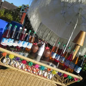 Rattan Tiki Beach Serving Bar with Parasol and Lamp