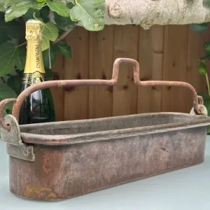ANTIQUE FRENCH COPPER FISH KETTLE WITH BRONZE HANDLE AND CRAMP SEAMS - Image 4