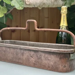 ANTIQUE FRENCH COPPER FISH KETTLE WITH BRONZE HANDLE AND CRAMP SEAMS - Image 6