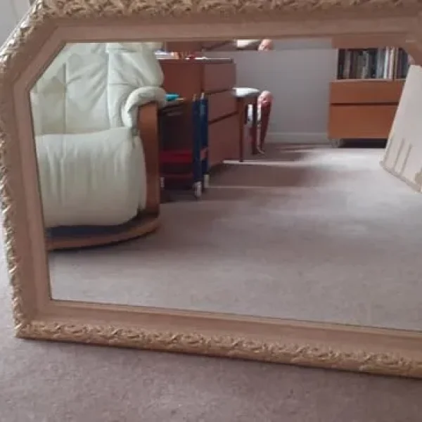 Antique Large Arch Top Over Mantle Ornate Mirror