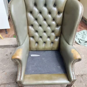 Vintage Green Leather Fireside Chair - Image 2