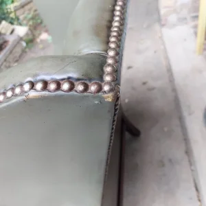 Vintage Green Leather Fireside Chair - Image 3