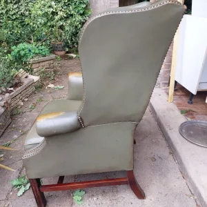 Vintage Green Leather Fireside Chair - Image 4